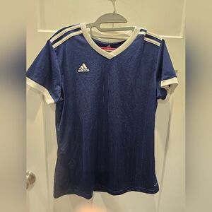 Adidas Climalite Blue White Soccer Training Jersey V-Neck Shirt Size L Large